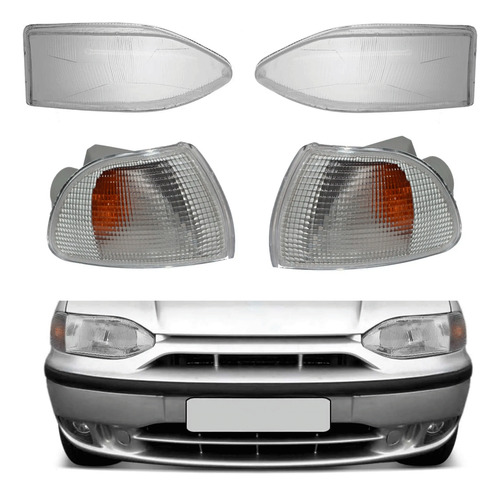Kit Par Lente Farol Vidro Palio 96 A 99 + Par Picas Cristal