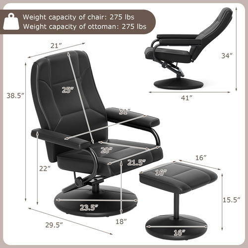 Sillón Reclinable Negro Con Taburete Para Sala