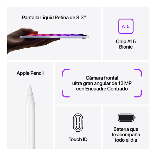 Imagen 8 de 10 de Apple iPad mini (6ª generación) 8.3" Wi-Fi 64GB A15 Bionic - Morado