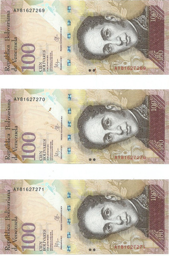 3 Billetes Consecutivos Bsf. 100  - Ay8 Junio 23 2015   