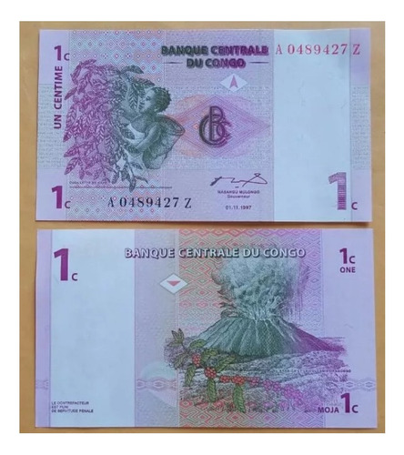 Billetes Mundiales Del Congo De 1 C 1997 Africa Nuevo L