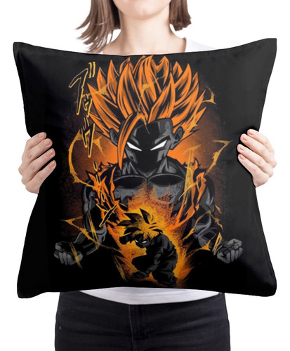 Cojin Almohada Gohan Silueta Neon Anime Diseño Unico 45x45cm