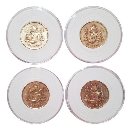 4 Monedas 25 Centavos Plata .300 Años 1950 1951 1952 Y 1953