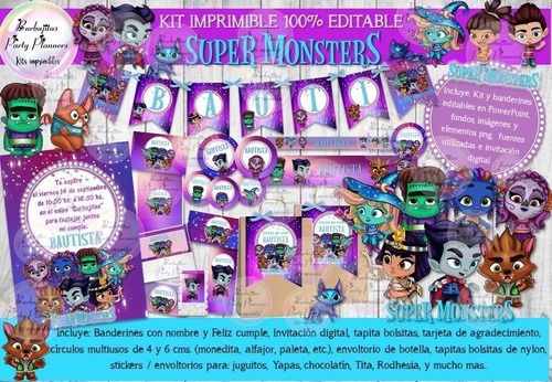 Kit Imprimible Candy Super Monsters Monstruos 100% Editable