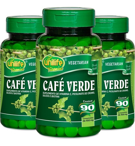 Kit 3 Café Verde 400mg 90 Cápsulas Unilife Vitamins