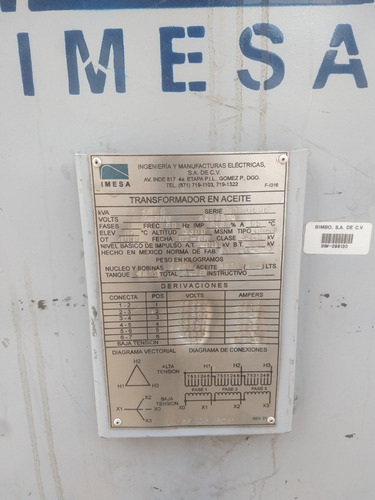 Transformador Tipo Subestación 1500kva Mca Imesa (Usado)