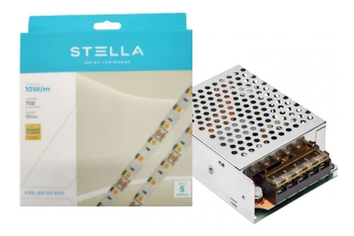 Kit Com 1 Fita Stella 10w/m 2700k + 1 Fonte Stella 12v 60w