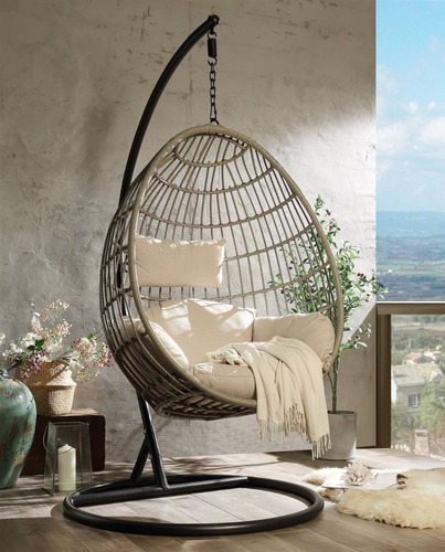 Imagen 4 de 4 de Silla Colgante Mecedora Beige, Silla Moderna Para Exterior
