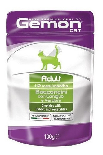 Pouch Gato Gemon High Premium Adulto Conejo Y Vegetales 100g