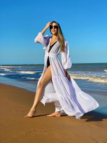 Saida de praia de seda cheap longa
