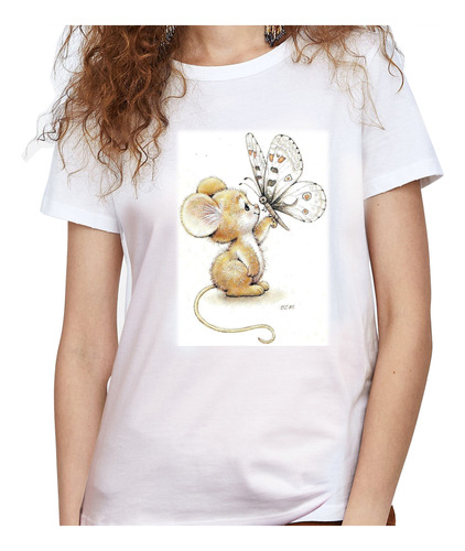 Camiseta Dama Estampada ilustracion Raton Mariposa