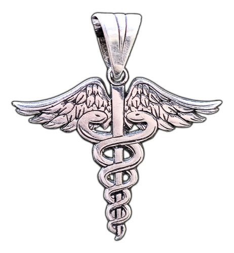 Dije Caduceo Esculapio Medicina Comercio En Plata 925 B - Tamaño 25x26mm