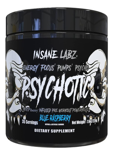 Pre Entreno Insane Labz Psychotic Black 35 Servicios Sabor Blue Raspberry