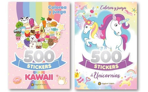 ** 2 Libros 500 Stickers Unicornio Y Kawaii ** Actividades