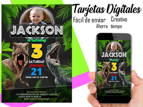 Invitación Digital Dinosaurio, Baby Shower, Cumpleaños Y Mas