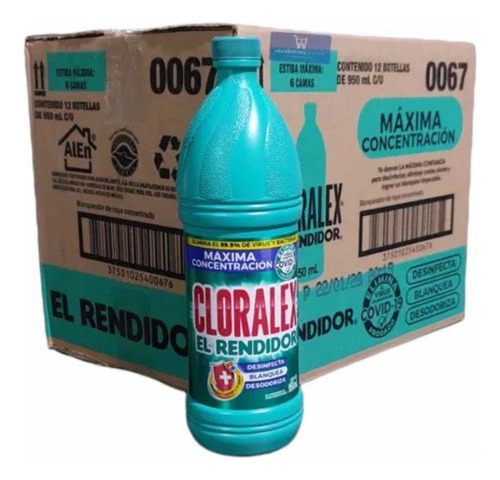 Blanqueador Líquido Cloralex El Rendidor 12 Piezas De 950 Ml