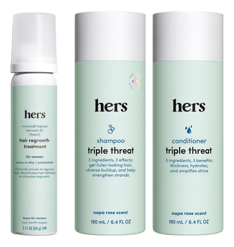Hers Triple Threat ChampĂș, Acondicionador Y Minoxidil Set -