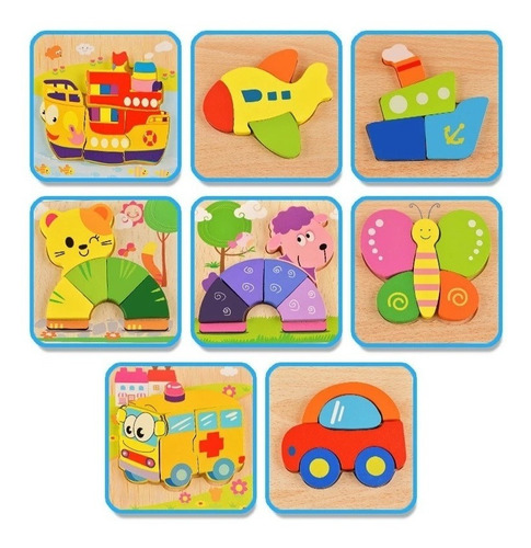 Set 6 Puzzle Rompecabeza Encaje 3d Juguete Didáctico Madera