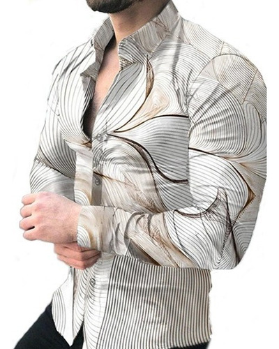 Camisa De Manga Larga For Hombre Moda Solapa 3d