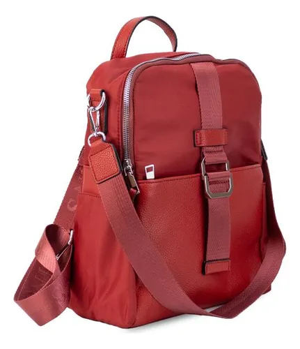 Mochila Tipo Impermeable Combinada Simil Cuero Lincolns Carmín