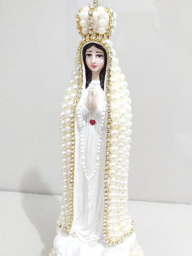 Nossa Senhora De Fátima Com Pérolas - 30 Cm (branco Perolad