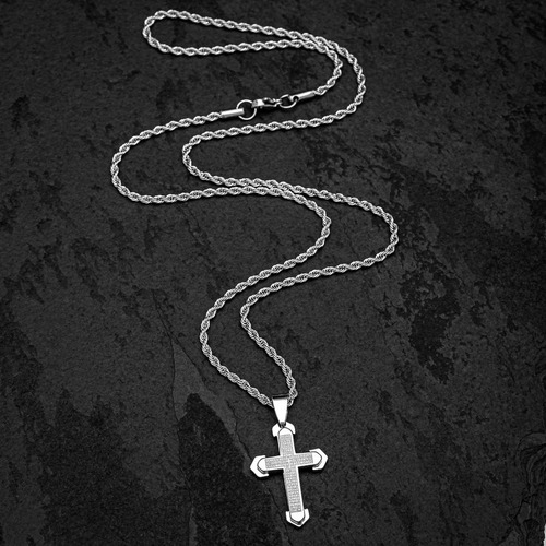 Conjunto Colar Pulseira Masculina Aço Inox Prata J-1294 Cruz