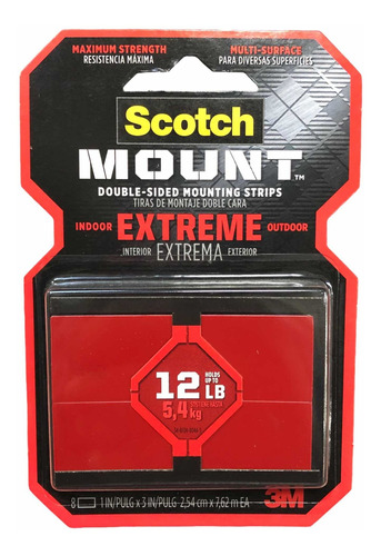 Set 8x Cuadro 2.5cm X 7.6cm Cinta Doble Scotch Extreme Mount