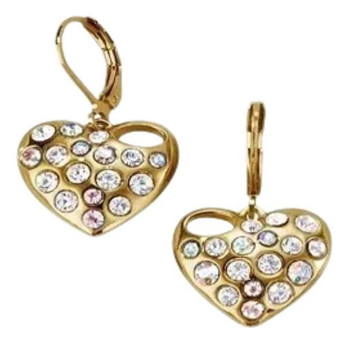 Aretes Para Mujer Toggle Heart Baño Oro 24k .x1 Par