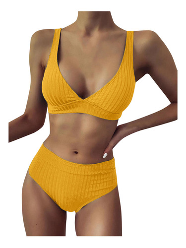 Bikini Z Swimsuit A Rayas Con Corte Alto Y Cintura Alta Para