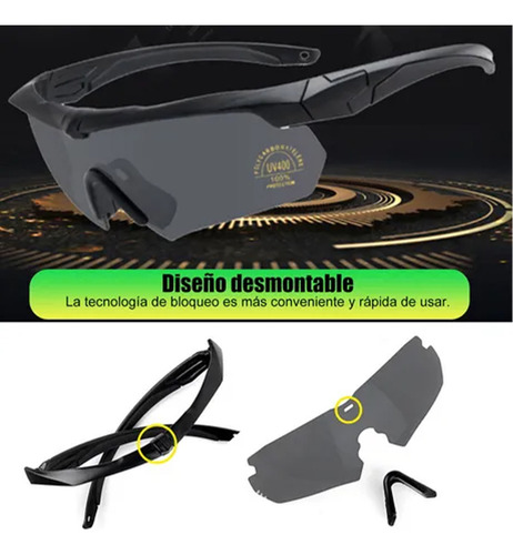 3 Lentes Tácticas Militares Mica Y Accesorios Color Del Armazón Negro