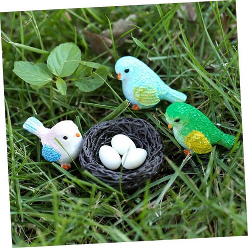 1 Juego De Figuras De Pájaros En Miniatura Con Pequeño Nido