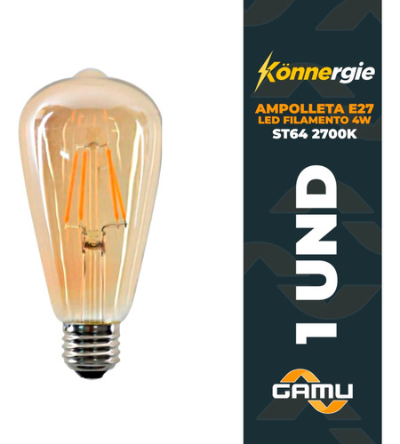 Ampolleta E27 Led St64 Filamento 4w 2700k Konnergie