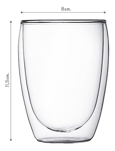 Imagen 2 de 10 de Vaso Doble Vidrio Transparente 350 Cc Cafe Agua Vino.
