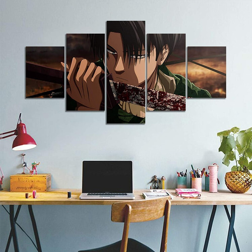 5 Cuadros Canvas Attack On Titan Anime Levi Diseño Cara