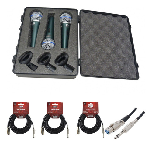 Kit 3 Microfone Profissional Maleta E Cabo E Cachimbo