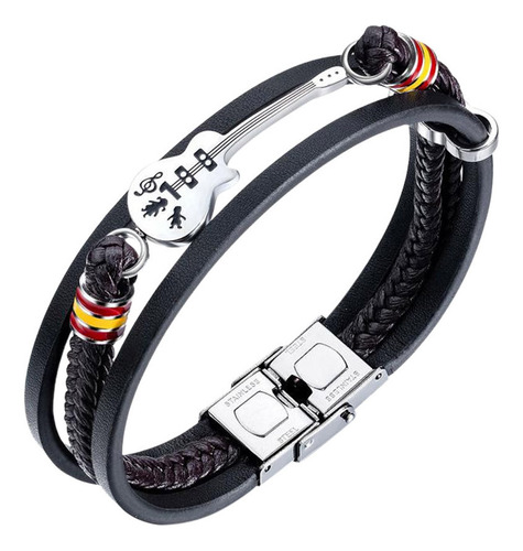 Guitarra De Piel Para Hombre W Bracelets, Multicapa, Con Imá