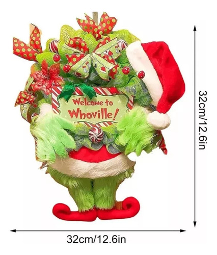 2025 De Corona Navidad 40 Cm, Guirnalda Felpa Grinch,
