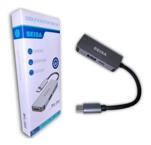 Hub 3 En 1 Puerto Type C A Usb, Type C Y Hdmi Seisa Itech*