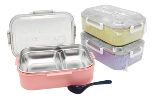 Lunchera Vianda 2 Divisiones Contenedor Alimento Acero Fcg Rosa Lunch Box