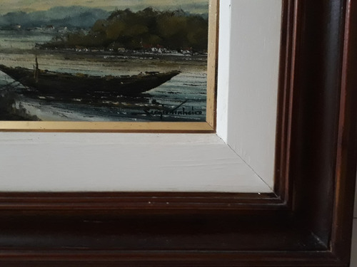 1191- Sérgio Pinheiro.ost 52x45cm C/mold. Marinha Com Casas. (Usado)