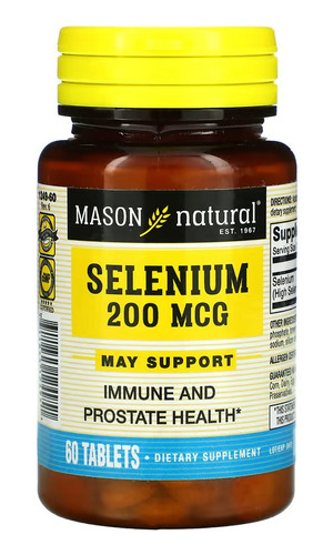 Suplemento Selenio, 200 Mcg, 60 Comprimidos Mason Natural