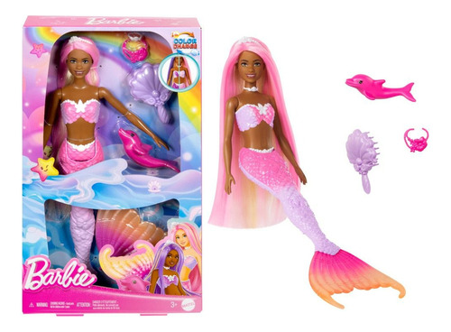 Barbie Muñeca Sirenas Colores Mágicos Cabello Morado