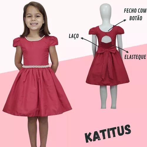 Vestido Infantil Vermelho Social Rodado Luxo Festa Princesa Pérolas Natal  Ct7504vermelho06anos | Roupa Infantil para Menina Nunca Usado 91830276 