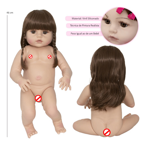 Boneca Reborn Menina Linda Olhos Castanhos Pode Dar Banho