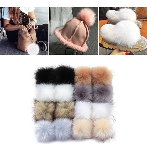 Pompones Para Gorro De Tejer Manualidades 16 Piezas 8cm A