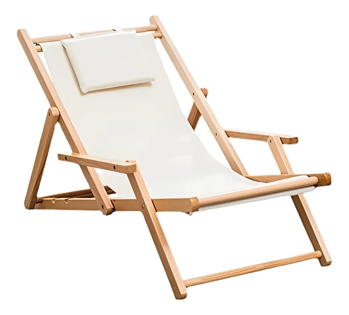 Silla De Playa Reposera Plegable De Lona Y Madera Exteriores Color Blanco