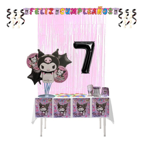 Kit Kuromi Decoración Fiesta Infantil 12 Personas 10 Items 