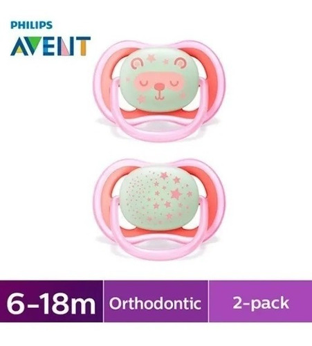Imagen 3 de 6 de Chupetes Avent Ultra Air Night 6-18 M X2 Scf376/22