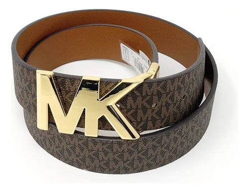 Cinto Michael Kors Dama Reversible 100% Color Cammel Y Cafe Obsc Letras Cafe Claro Talla Mediana