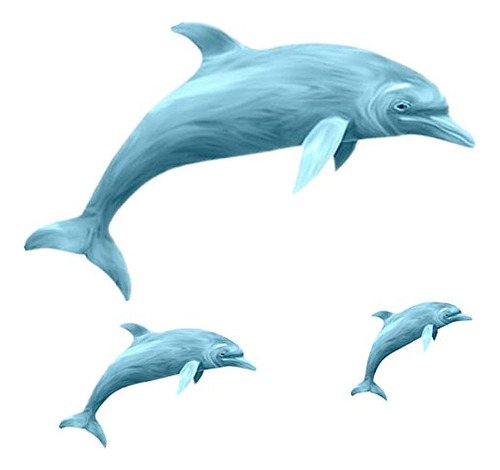 3 Pegatinas De Pared Extraíbles De Delfín Azul Saltan...